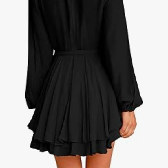 Black Chiffon V Neck Wrap Dress with Tie - Never Worn - Picture 2 of 4